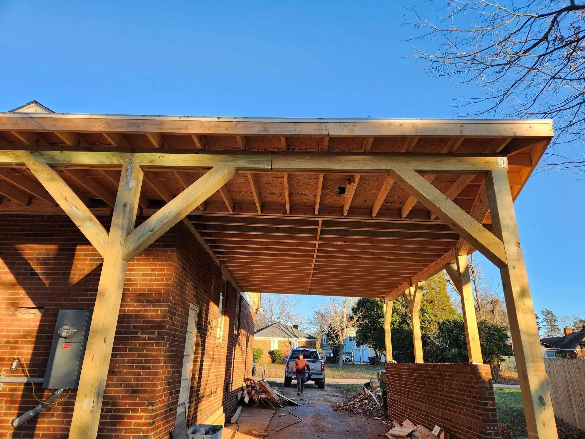 Outdoor pergola Finished cedar pergola over a driveway